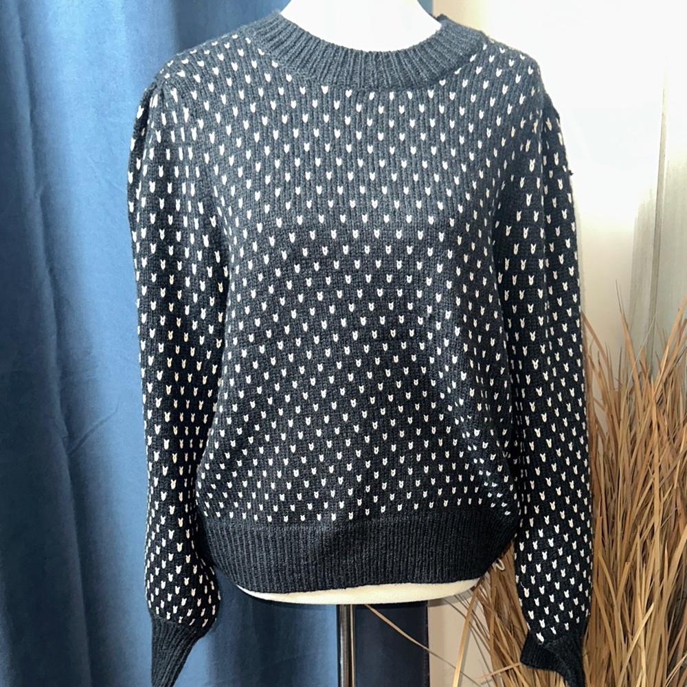 Marine Layer Alma Puff Sleeve Black and White Crew Neck Sweater XL NWT - Picture 5 of 11